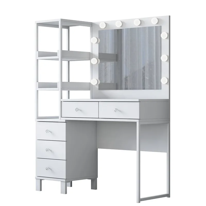Make-up-bord Wallxpert Juna BJ128 (110 x 141,8 x 40 cm) Hvid - Hvid - Møbler - Borde - Sminkebord & konsolbord