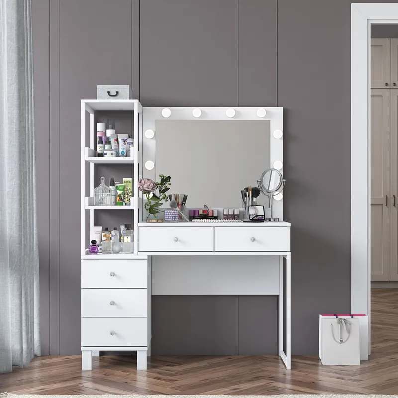 Make-up-bord Wallxpert Juna BJ128 (110 x 141,8 x 40 cm) Hvid - Hvid - Møbler - Borde - Sminkebord & konsolbord