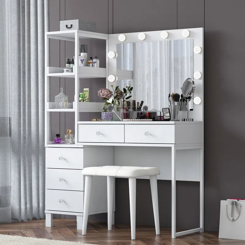Make-up-bord Wallxpert Kira Hylde BJ155 (120 x 79,8 x 44,5 cm) Hvid - Hvid - Møbler - Borde - Sminkebord & konsolbord