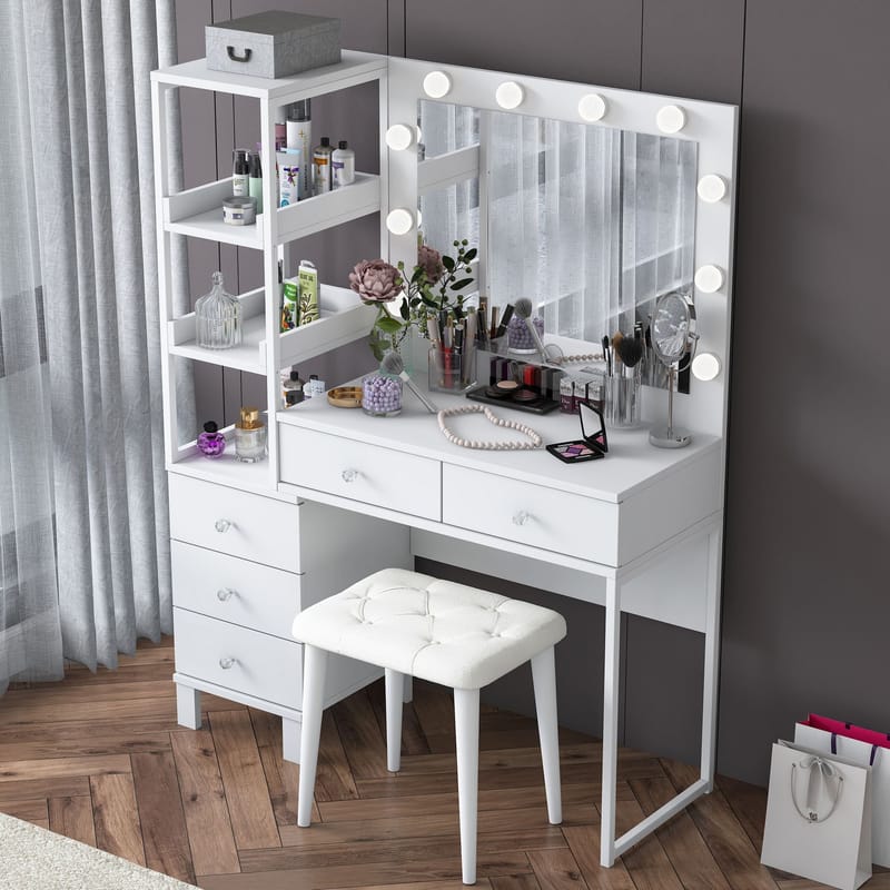 Make-up-bord Wallxpert Kira Hylde BJ155 (120 x 79,8 x 44,5 cm) Hvid - Hvid - Møbler - Borde - Sminkebord & konsolbord