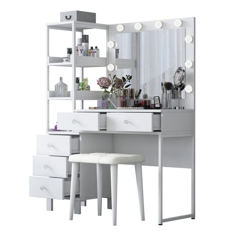Make-up-bord Wallxpert Kira Hylde BJ155 (120 x 79,8 x 44,5 cm) Hvid - Hvid - Møbler - Borde - Sminkebord & konsolbord