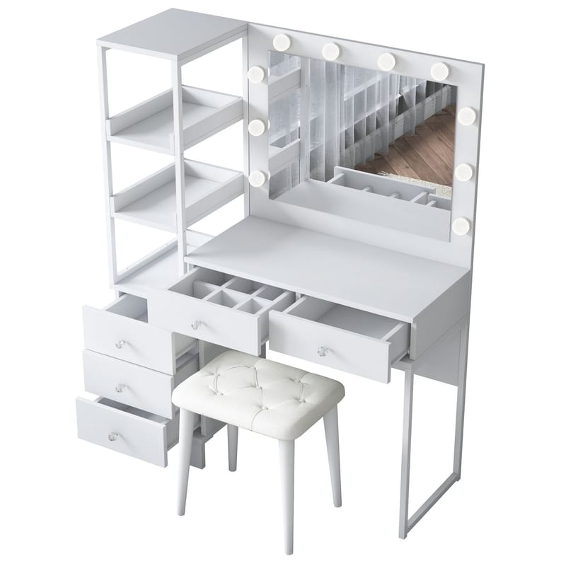 Make-up-bord Wallxpert Kira Hylde BJ155 (120 x 79,8 x 44,5 cm) Hvid - Hvid - Møbler - Borde - Sminkebord & konsolbord