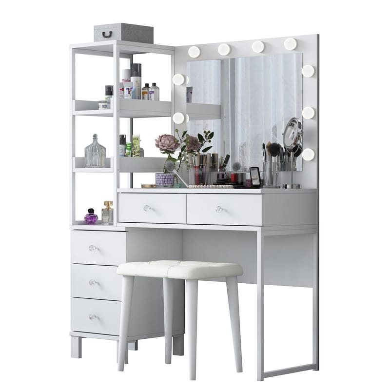 Make-up-bord Wallxpert Kira Hylde BJ155 (120 x 79,8 x 44,5 cm) Hvid - Hvid - Møbler - Borde - Sminkebord & konsolbord
