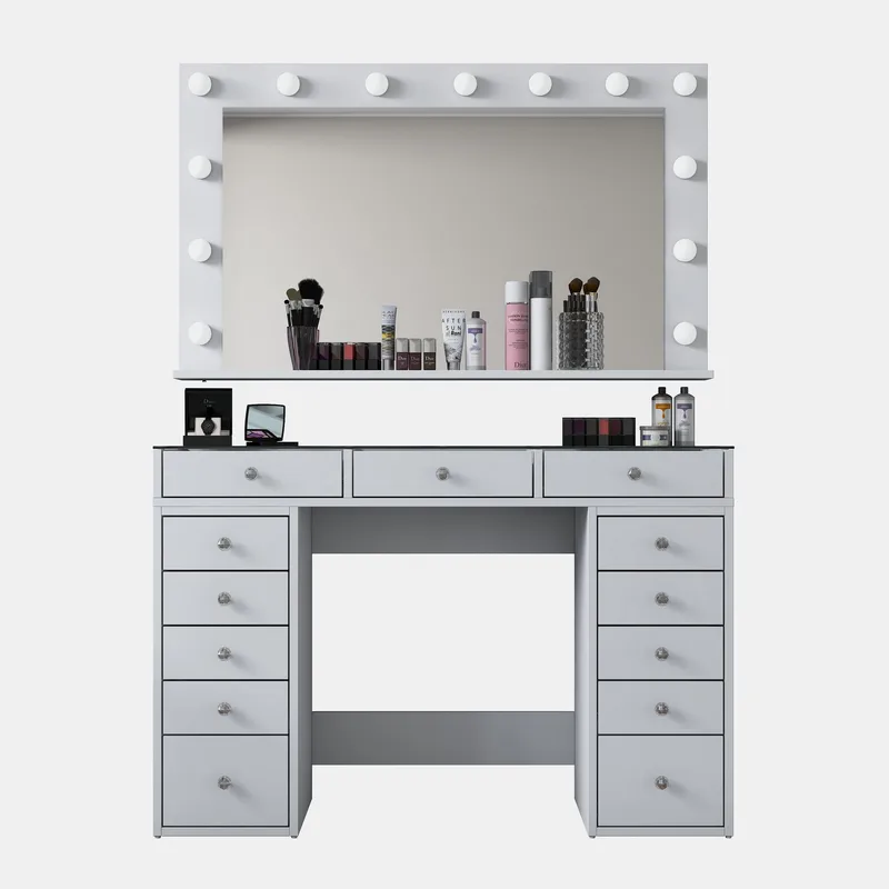 Make-up-bord Wallxpert Kira hylde BJ195 (120 x 79,8 x 44,5 cm) hvid - Hvid - Møbler - Borde - Sminkebord & konsolbord