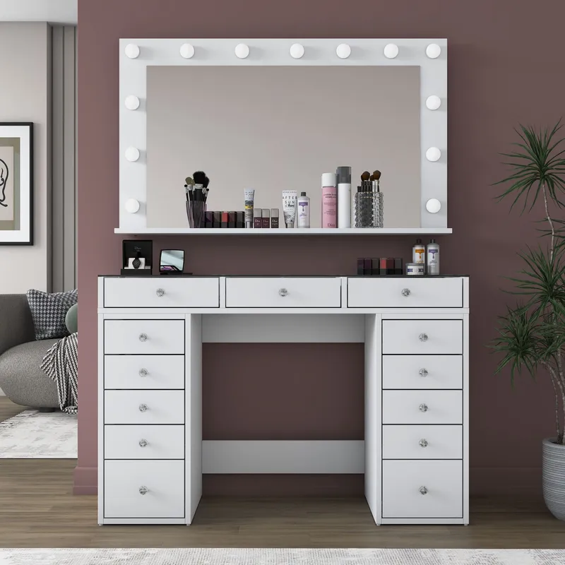 Make-up-bord Wallxpert Kira hylde BJ195 (120 x 79,8 x 44,5 cm) hvid - Hvid - Møbler - Borde - Sminkebord & konsolbord