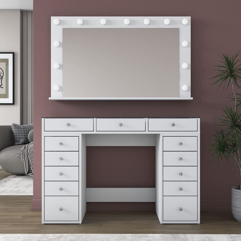 Make-up-bord Wallxpert Kira hylde BJ195 (120 x 79,8 x 44,5 cm) hvid - Hvid - Møbler - Borde - Sminkebord & konsolbord