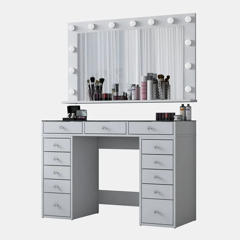 Make-up-bord Wallxpert Kira hylde BJ195 (120 x 79,8 x 44,5 cm) hvid - Hvid - Møbler - Borde - Sminkebord & konsolbord