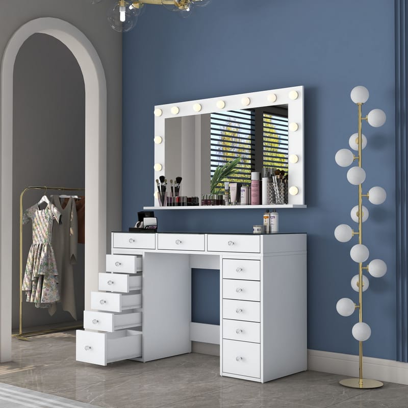 Make-up-bord Wallxpert Kira Shelf BJ197 (120 x 79,8 x 44,5 cm) Hvid - Hvid - Møbler - Borde - Sminkebord & konsolbord