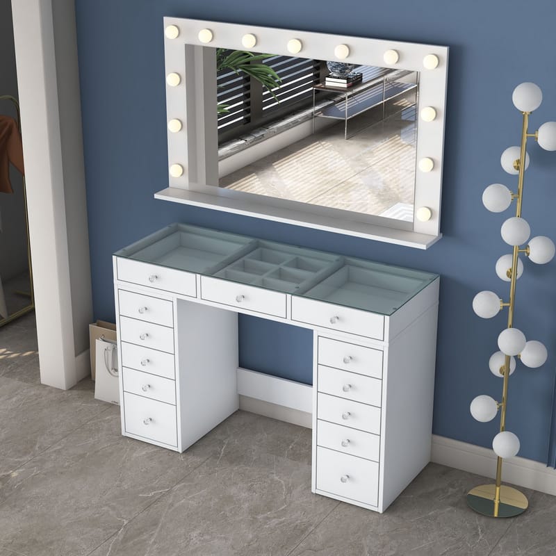 Make-up-bord Wallxpert Kira Shelf BJ197 (120 x 79,8 x 44,5 cm) Hvid - Hvid - Møbler - Borde - Sminkebord & konsolbord