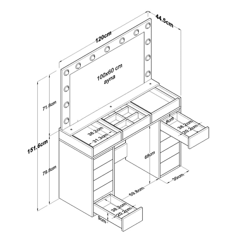 Make-up-bord Wallxpert Kira Shelf BJ197 (120 x 79,8 x 44,5 cm) Hvid - Hvid - Møbler - Borde - Sminkebord & konsolbord