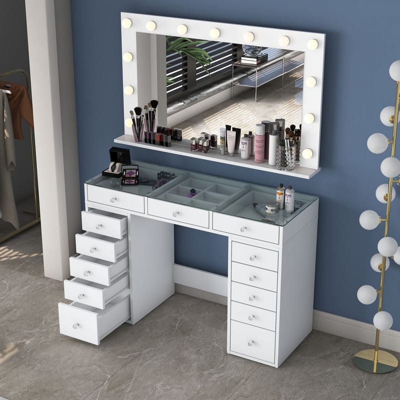 Make-up-bord Wallxpert Kira Shelf BJ197 (120 x 79,8 x 44,5 cm) Hvid - Hvid - Møbler - Borde - Sminkebord & konsolbord