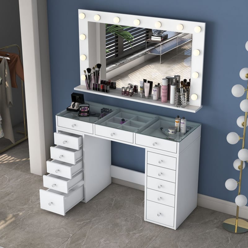 Make-up-bord Wallxpert Kira Shelf BJ197 (120 x 79,8 x 44,5 cm) Hvid - Hvid - Møbler - Borde - Sminkebord & konsolbord
