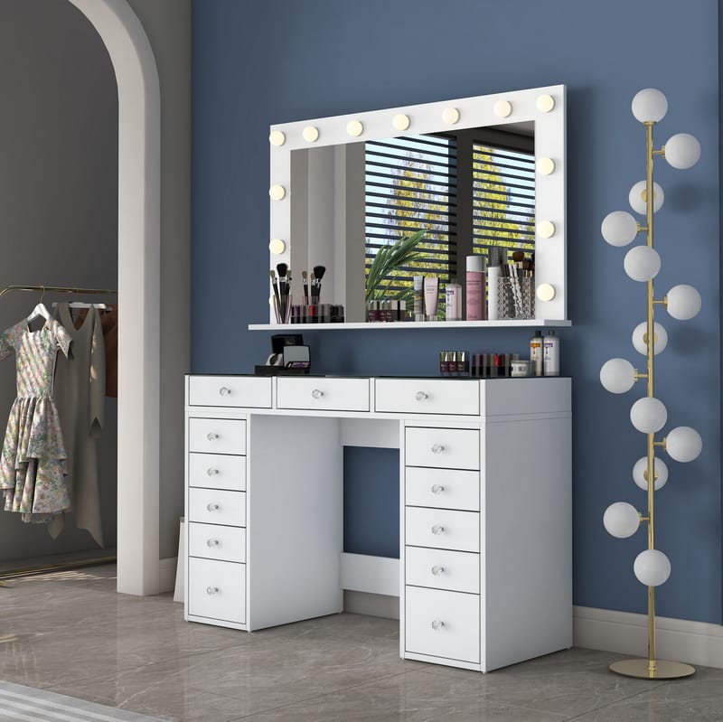 Make-up-bord Wallxpert Kira Shelf BJ197 (120 x 79,8 x 44,5 cm) Hvid - Hvid - Møbler - Borde - Sminkebord & konsolbord
