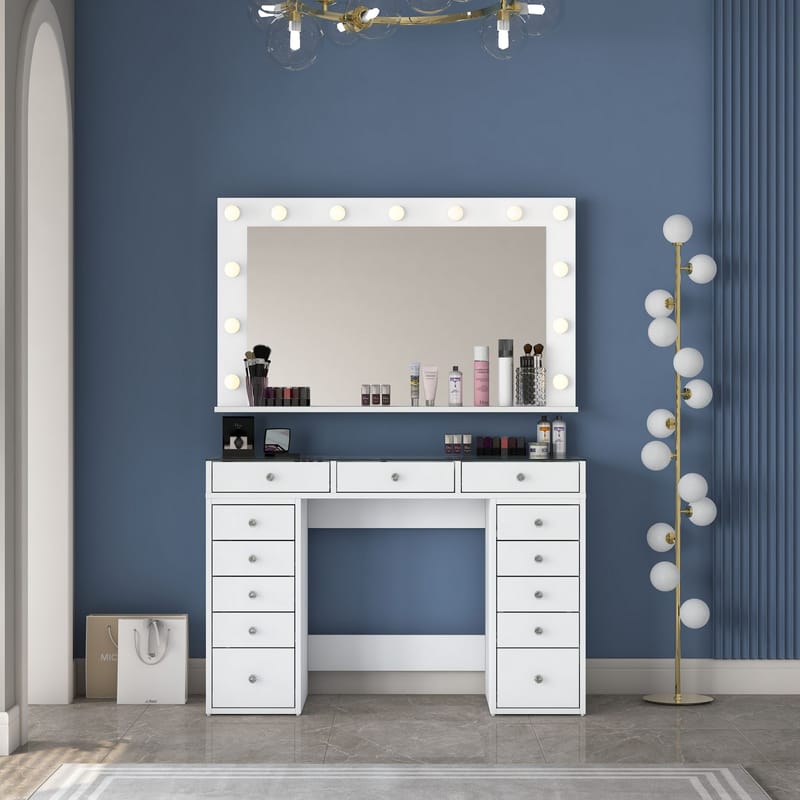 Make-up-bord Wallxpert Kira Shelf BJ197 (120 x 79,8 x 44,5 cm) Hvid - Hvid - Møbler - Borde - Sminkebord & konsolbord