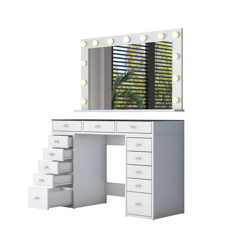 Make-up-bord Wallxpert Kira Shelf BJ197 (120 x 79,8 x 44,5 cm) Hvid - Hvid - Møbler - Borde - Sminkebord & konsolbord