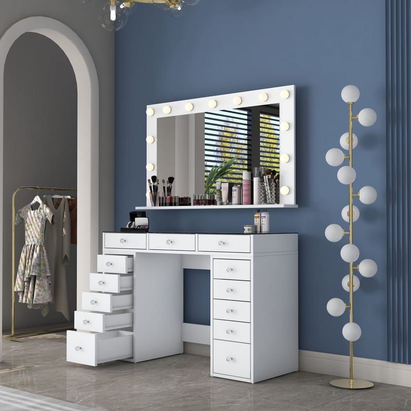 Make-up-bord Wallxpert Kira Shelf BJ197 (120 x 79,8 x 44,5 cm) Hvid - Hvid - Møbler - Borde - Sminkebord & konsolbord