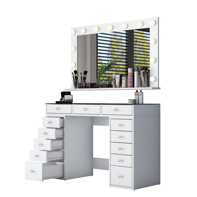 Make-up-bord Wallxpert Kira Shelf BJ197 (120 x 79,8 x 44,5 cm) Hvid - Hvid - Møbler - Borde - Sminkebord & konsolbord