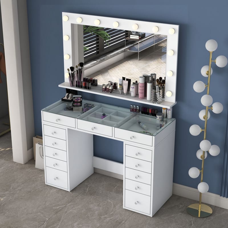 Make-up-bord Wallxpert Kira Shelf BJ197 (120 x 79,8 x 44,5 cm) Hvid - Hvid - Møbler - Borde - Sminkebord & konsolbord