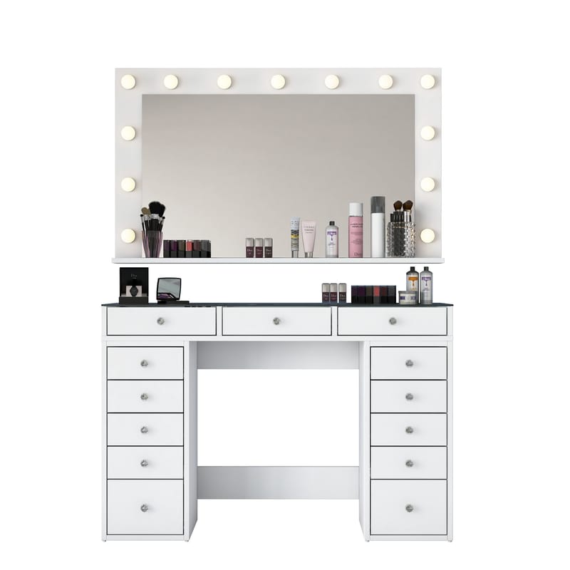 Make-up-bord Wallxpert Kira Shelf BJ197 (120 x 79,8 x 44,5 cm) Hvid - Hvid - Møbler - Borde - Sminkebord & konsolbord