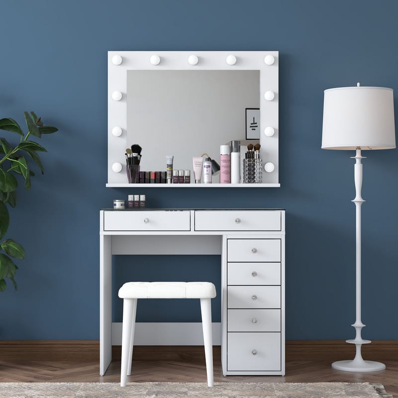 Make-up-bord Wallxpert Lora Hylde (90 x 79,8 x 44,5 cm) Hvid - Hvid - Møbler - Borde - Sminkebord & konsolbord