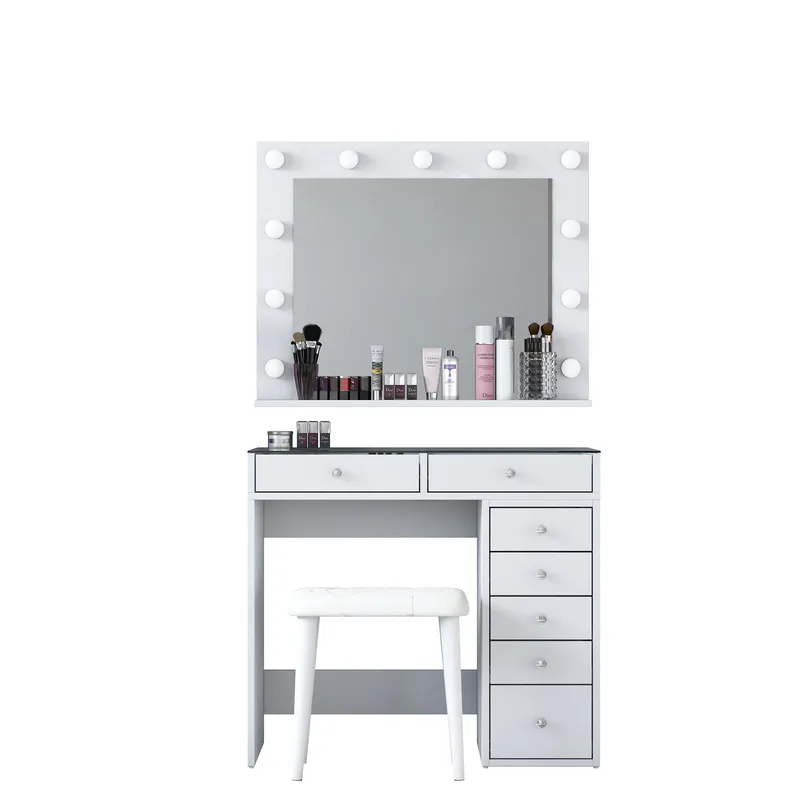 Make-up-bord Wallxpert Lora Hylde (90 x 79,8 x 44,5 cm) Hvid, Hvid