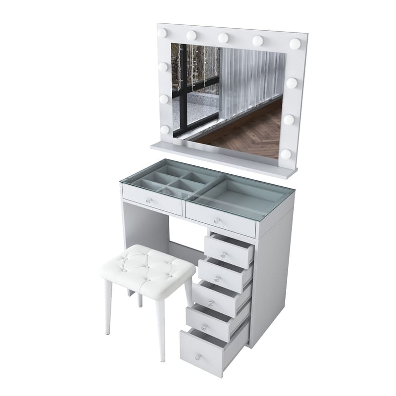 Make-up-bord Wallxpert Lora Hylde (90 x 79,8 x 44,5 cm) Hvid - Hvid - Møbler - Borde - Sminkebord & konsolbord