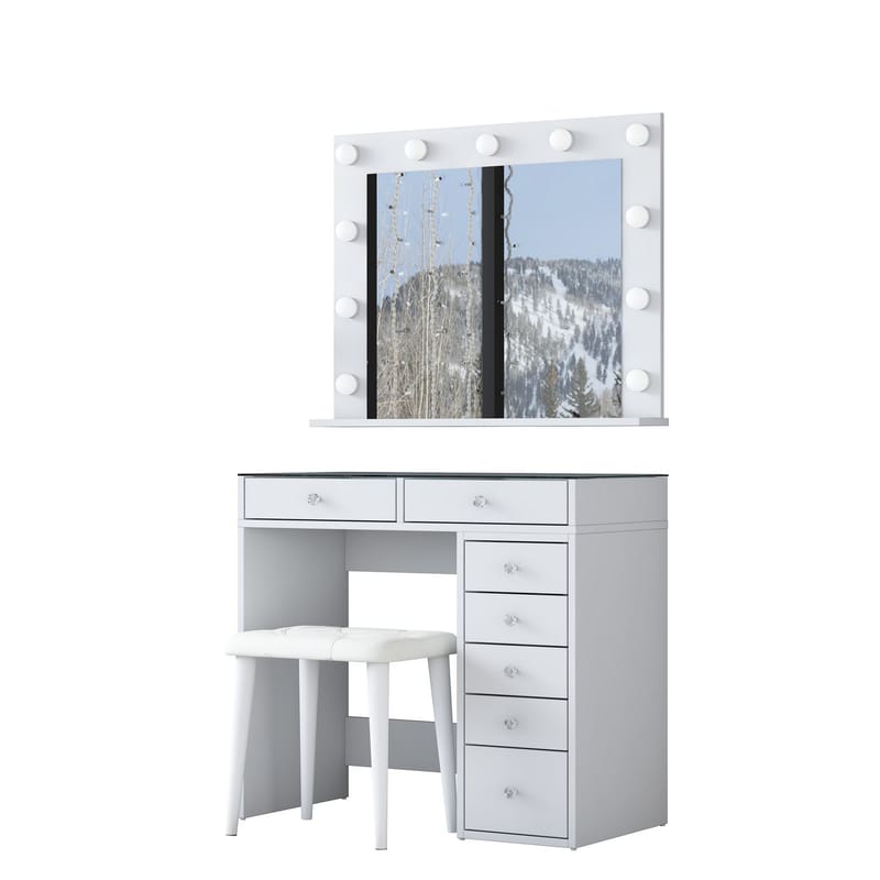 Make-up-bord Wallxpert Lora Hylde (90 x 79,8 x 44,5 cm) Hvid - Hvid - Møbler - Borde - Sminkebord & konsolbord