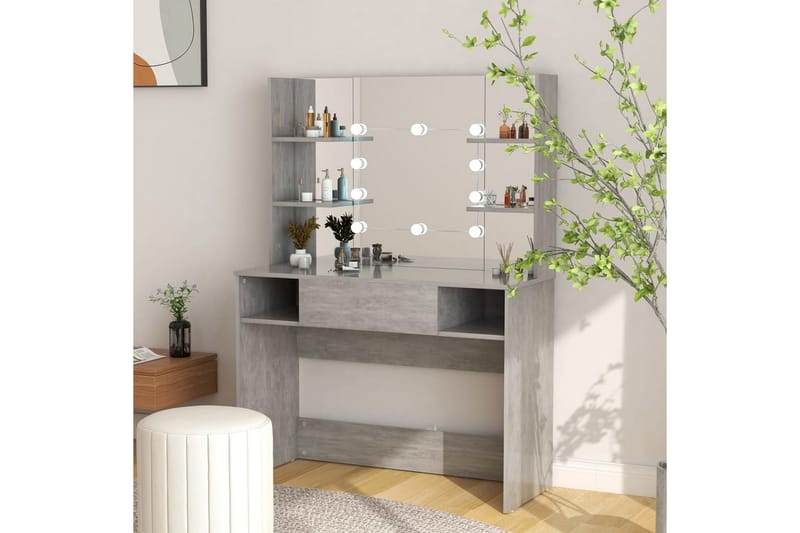 makeupbord med LED-lys 100x40x135 cm MDF betongrå - Grå - Sminkebord & konsolbord