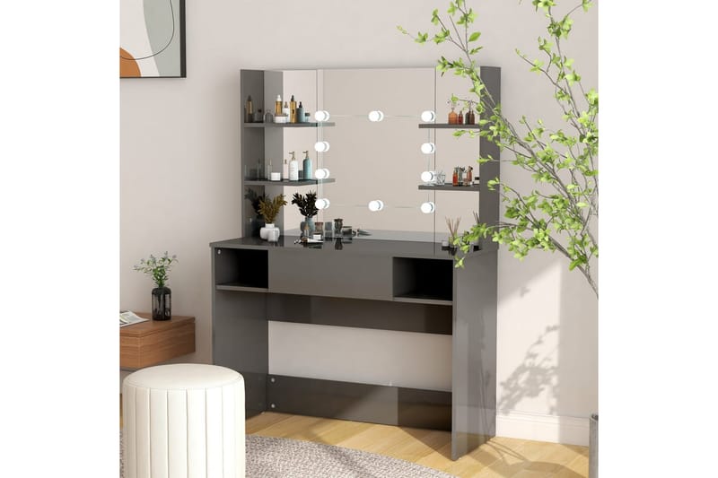 makeupbord med LED-lys 100x40x135 cm MDF skinnende grå - Grå - Sminkebord & konsolbord
