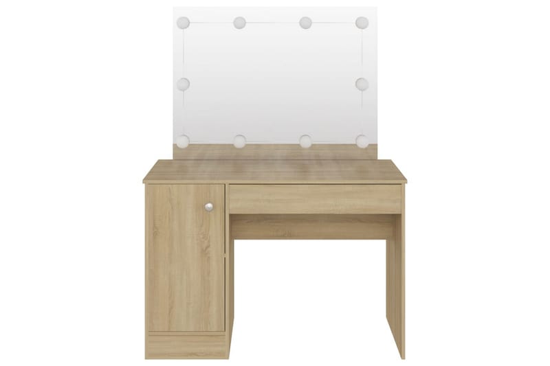 makeupbord med LED-lys 110x55x145 cm MDF egetræsfarvet - Brun - Sminkebord & konsolbord