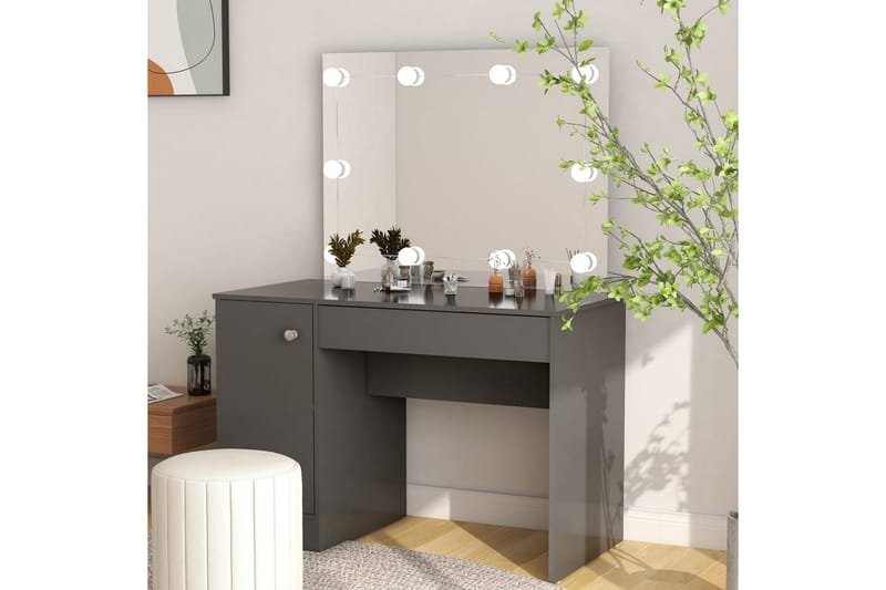 makeupbord med LED-lys 110x55x145 cm MDF grå - Grå - Sminkebord & konsolbord