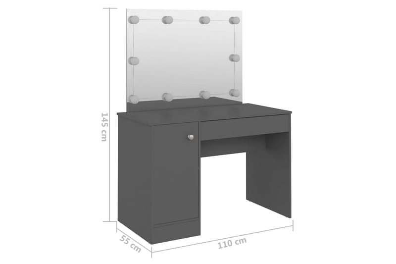 makeupbord med LED-lys 110x55x145 cm MDF grå - Grå - Sminkebord & konsolbord