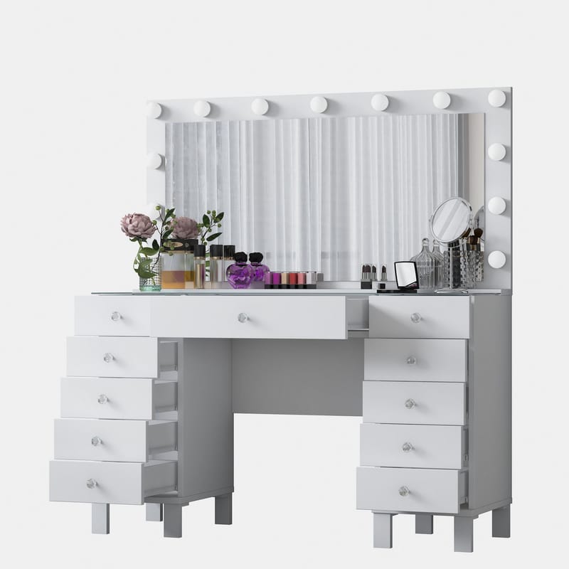 Makeupbord Wallxpert Mira Shelf BJ137 (120 x 133,6 x 40 cm) Hvid - Hvid - Møbler - Borde - Sminkebord & konsolbord