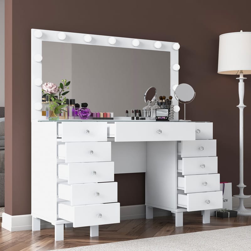 Makeupbord Wallxpert Mira Shelf BJ137 (120 x 133,6 x 40 cm) Hvid - Hvid - Møbler - Borde - Sminkebord & konsolbord