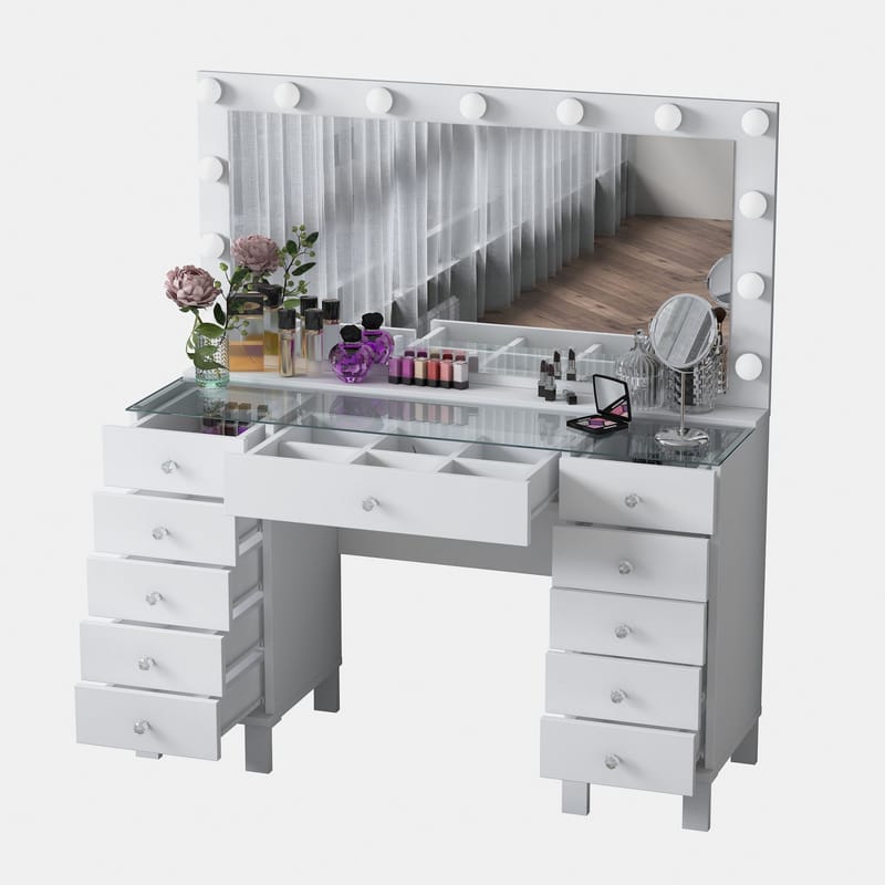 Makeupbord Wallxpert Mira Shelf BJ137 (120 x 133,6 x 40 cm) Hvid - Hvid - Møbler - Borde - Sminkebord & konsolbord