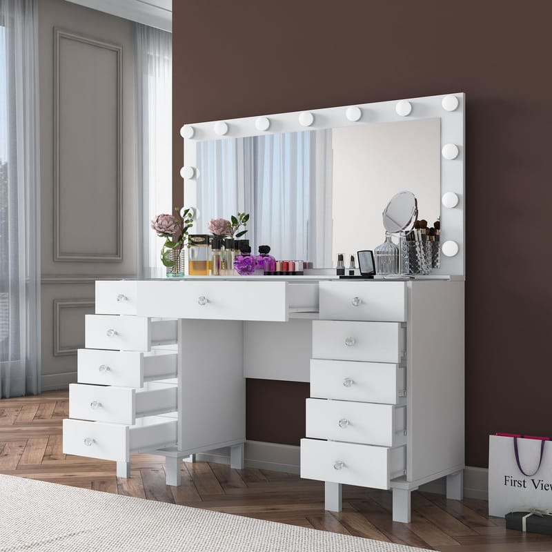 Makeupbord Wallxpert Mira Shelf BJ137 (120 x 133,6 x 40 cm) Hvid - Hvid - Møbler - Borde - Sminkebord & konsolbord