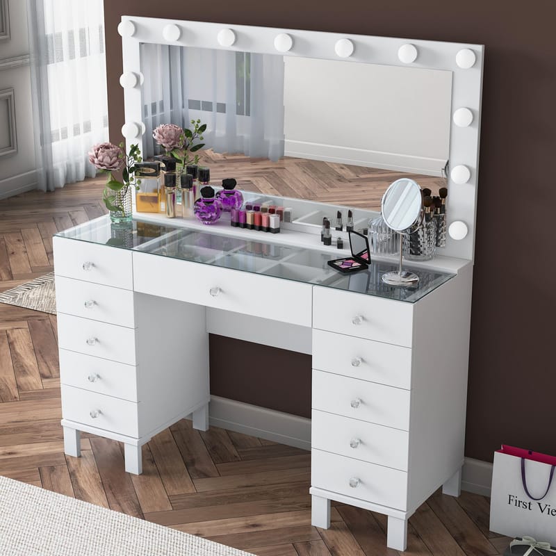 Makeupbord Wallxpert Mira Shelf BJ137 (120 x 133,6 x 40 cm) Hvid - Hvid - Møbler - Borde - Sminkebord & konsolbord