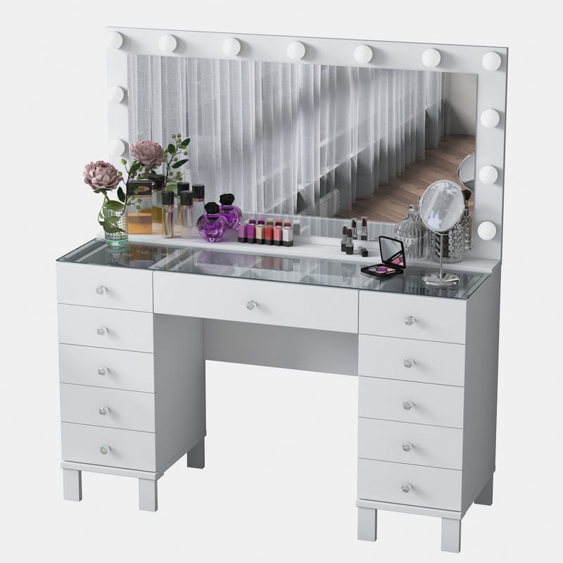 Makeupbord Wallxpert Mira Shelf BJ137 (120 x 133,6 x 40 cm) Hvid - Hvid - Møbler - Borde - Sminkebord & konsolbord
