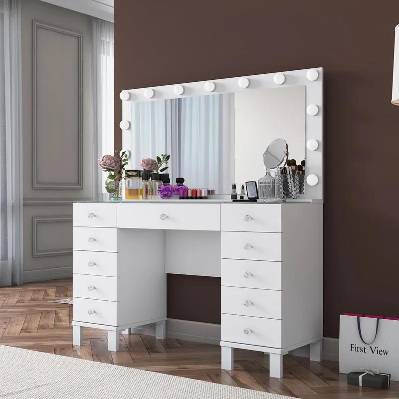 Makeupbord Wallxpert Mira Shelf BJ137 (120 x 133,6 x 40 cm) Hvid - Hvid - Møbler - Borde - Sminkebord & konsolbord