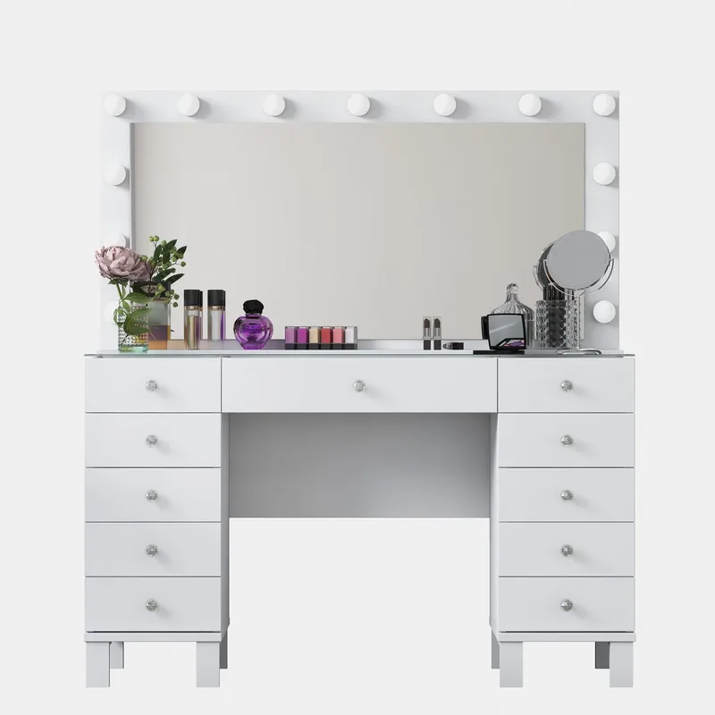 Makeupbord Wallxpert Mira Shelf BJ137 (120 x 133,6 x 40 cm) Hvid, Hvid