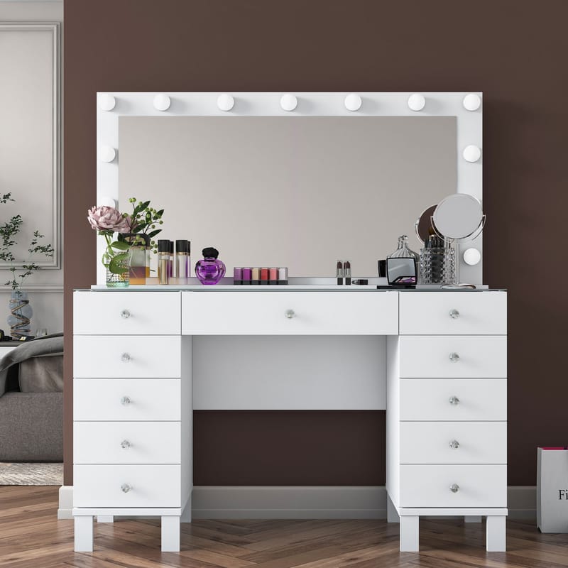 Makeupbord Wallxpert Mira Shelf BJ137 (120 x 133,6 x 40 cm) Hvid - Hvid - Møbler - Borde - Sminkebord & konsolbord