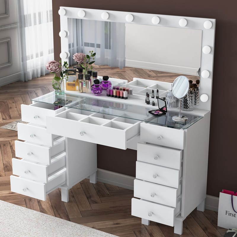 Makeupbord Wallxpert Mira Shelf BJ137 (120 x 133,6 x 40 cm) Hvid - Hvid - Møbler - Borde - Sminkebord & konsolbord