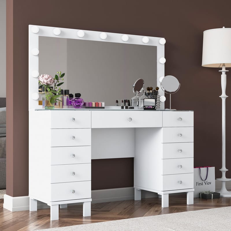Makeupbord Wallxpert Mira Shelf BJ137 (120 x 133,6 x 40 cm) Hvid - Hvid - Møbler - Borde - Sminkebord & konsolbord