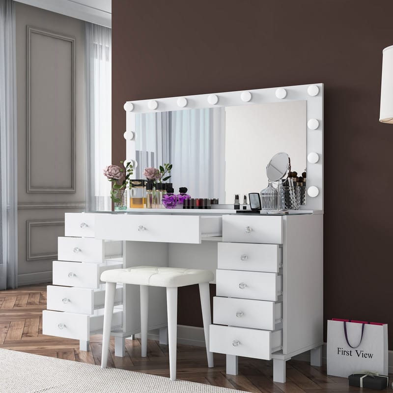 Makeupbord Wallxpert Mira Shelf BJ163 (120 x 133,6 x 40 cm) Hvid - Hvid - Møbler - Borde - Sminkebord & konsolbord