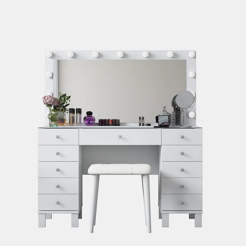 Makeupbord Wallxpert Mira Shelf BJ163 (120 x 133,6 x 40 cm) Hvid - Hvid - Møbler - Borde - Sminkebord & konsolbord