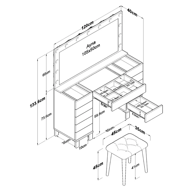 Makeupbord Wallxpert Mira Shelf BJ163 (120 x 133,6 x 40 cm) Hvid - Hvid - Møbler - Borde - Sminkebord & konsolbord