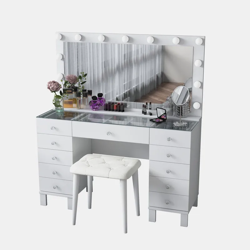 Makeupbord Wallxpert Mira Shelf BJ163 (120 x 133,6 x 40 cm) Hvid, Hvid
