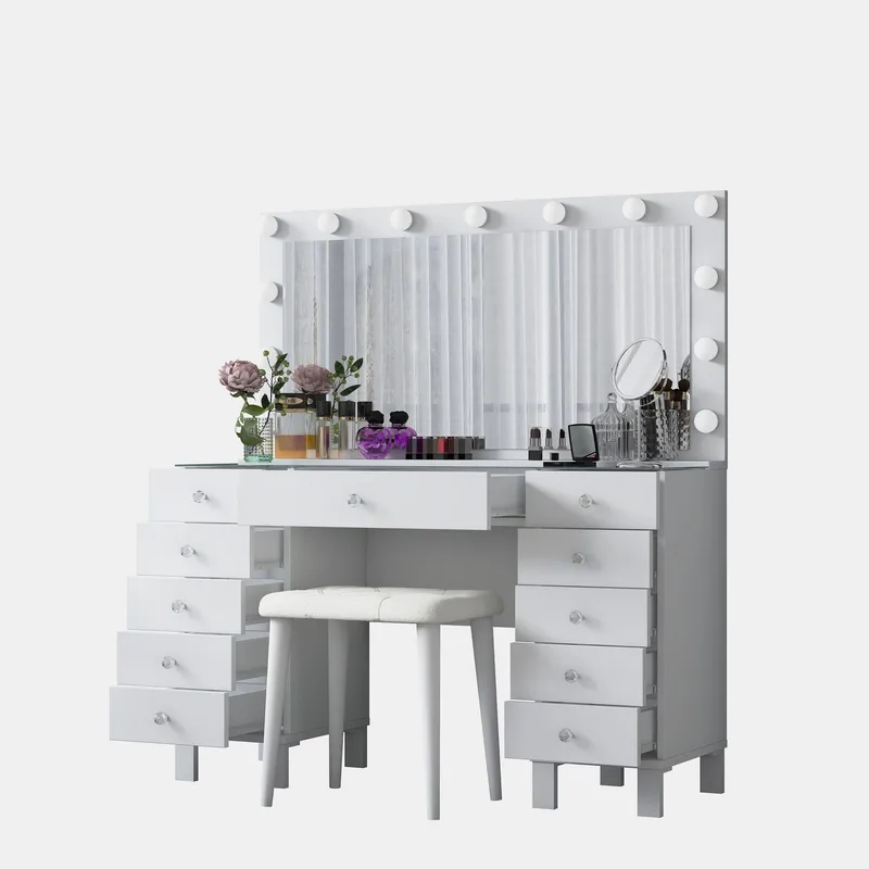 Makeupbord Wallxpert Mira Shelf BJ163 (120 x 133,6 x 40 cm) Hvid - Hvid - Møbler - Borde - Sminkebord & konsolbord