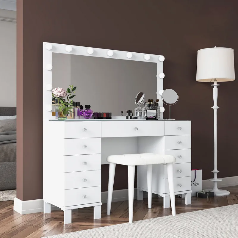 Makeupbord Wallxpert Mira Shelf BJ163 (120 x 133,6 x 40 cm) Hvid - Hvid - Møbler - Borde - Sminkebord & konsolbord