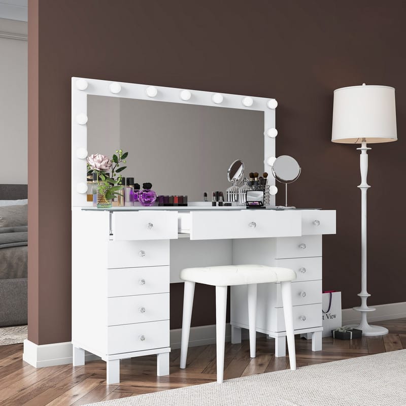 Makeupbord Wallxpert Mira Shelf BJ163 (120 x 133,6 x 40 cm) Hvid - Hvid - Møbler - Borde - Sminkebord & konsolbord